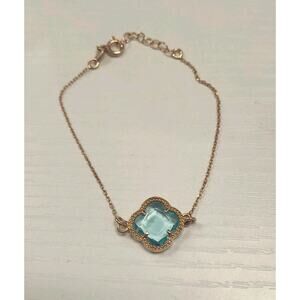 Made In Italy Rose Gold Plated Sterling Silver Bracelet Blue Clover Adjustable